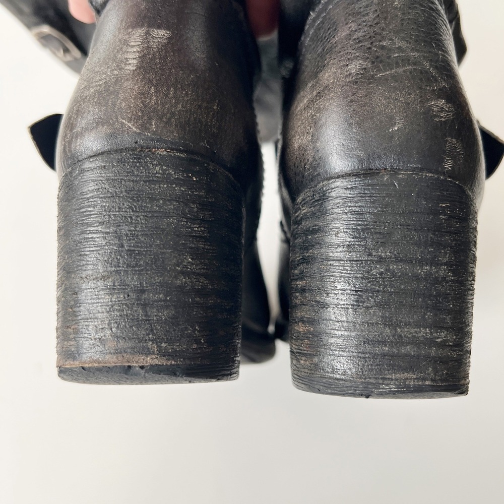 Vintage Frye Slouch Campus Boots Size 8 Black Leather Moto Biker Knee High Tall - Picture 6 of 14